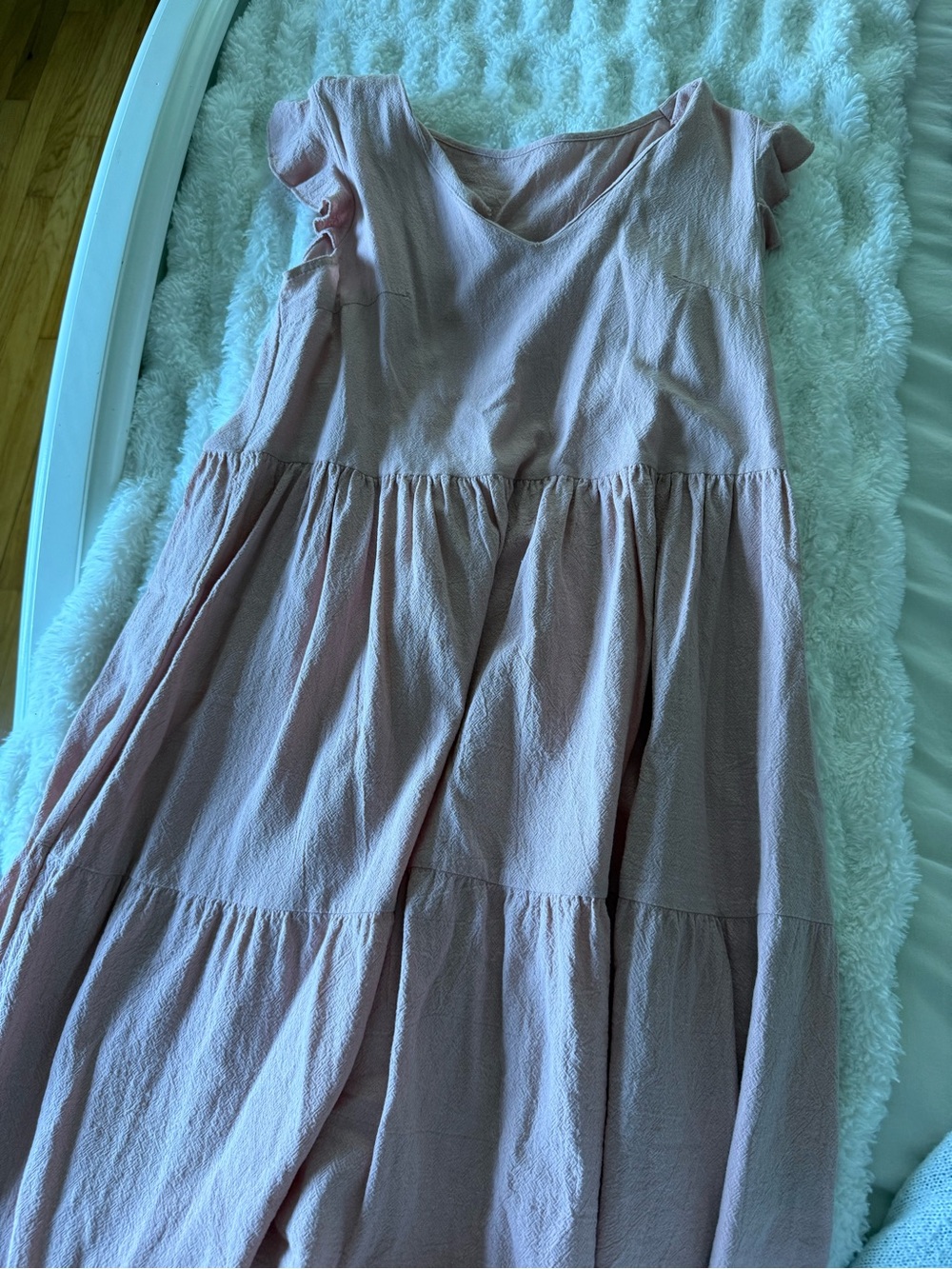 SHEIN Blush Pink Tiered Casual Dress with Ruffle Sleeves